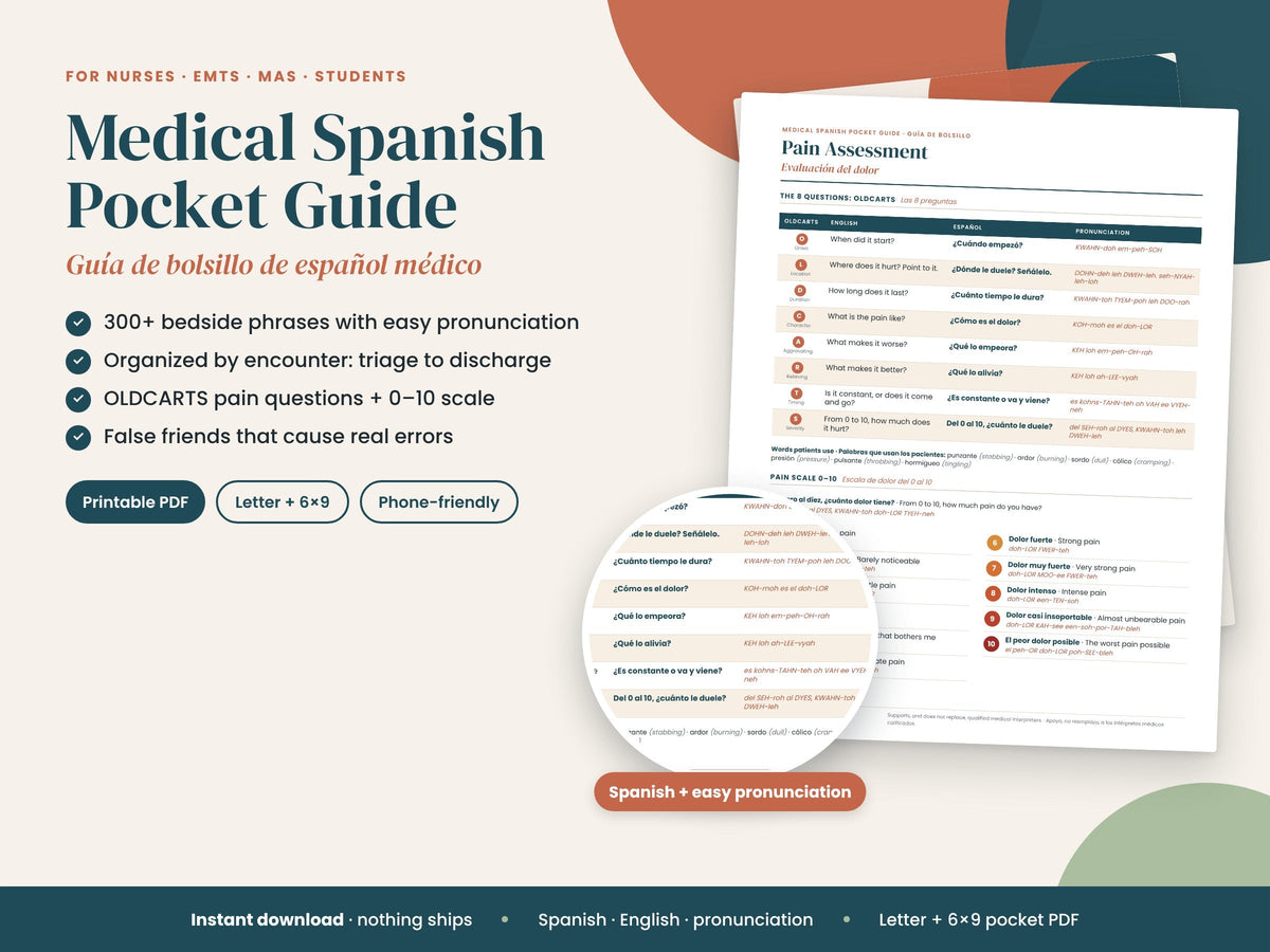 Medical Spanish Pocket Guide: phrase pages for nurses, English and Spanish