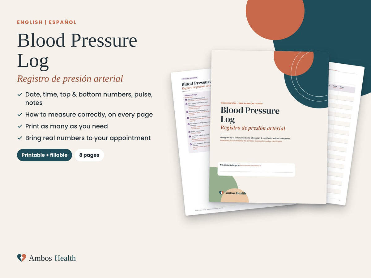 Bilingual English and Spanish blood pressure log