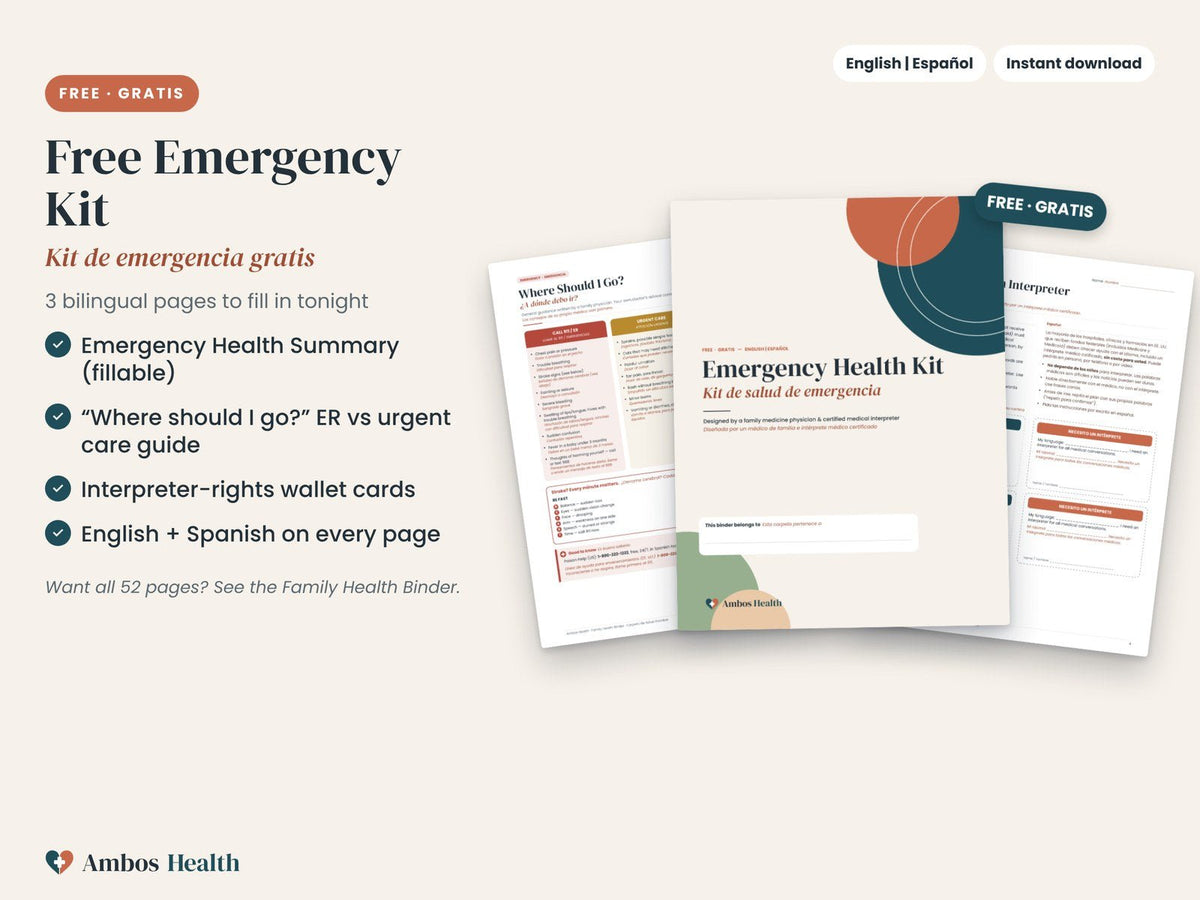 Bilingual English and Spanish emergency health summary page
