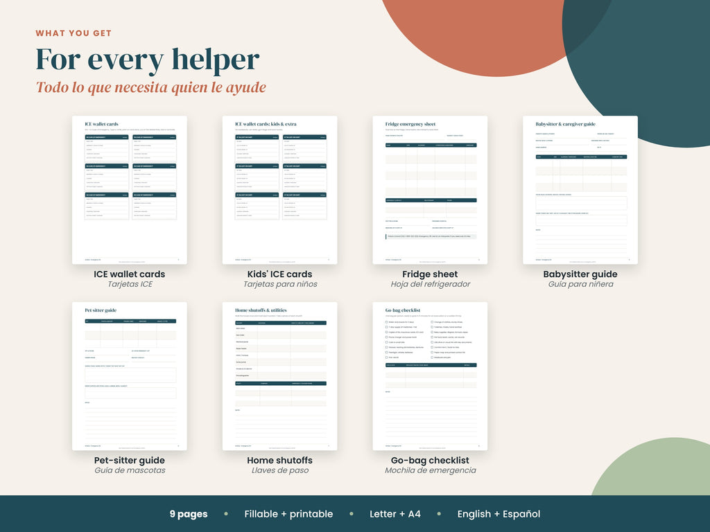 Pages included in the Grab-and-Go Emergency Kit