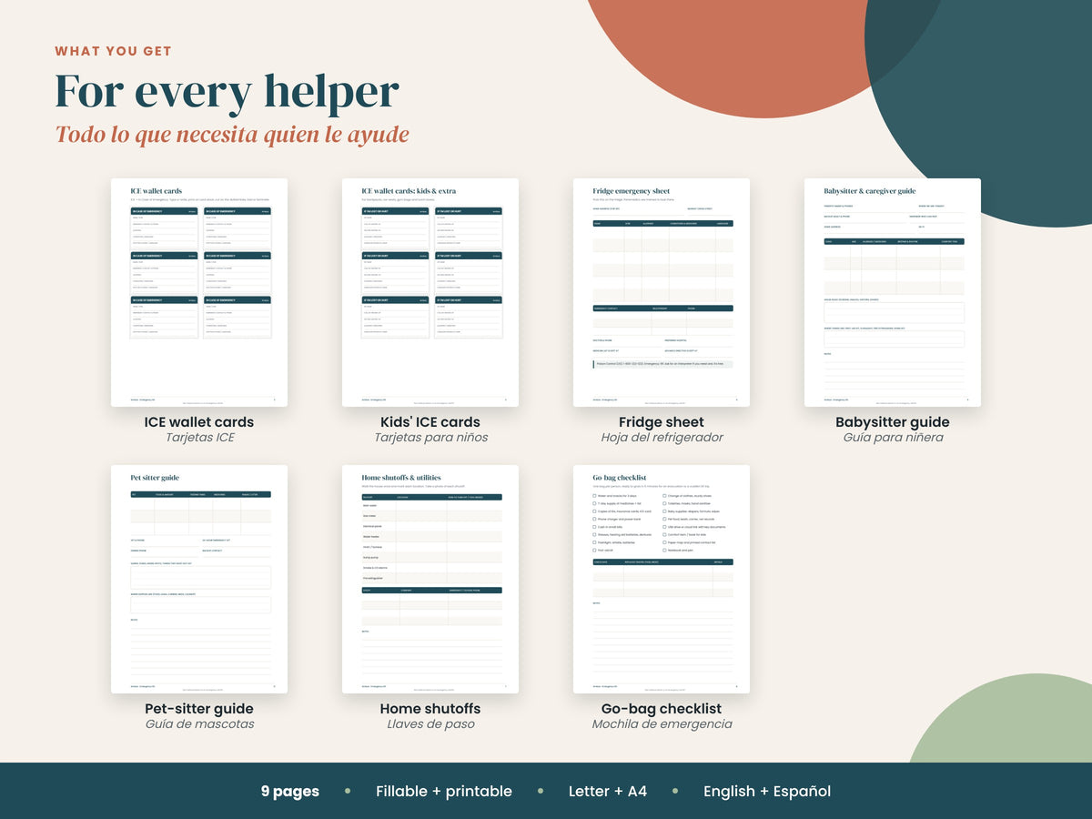 Pages included in the Grab-and-Go Emergency Kit