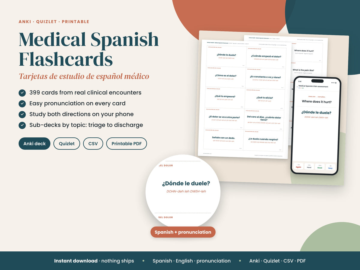 Medical Spanish Flashcards: 399 flashcards on phone and paper, English and Spanish
