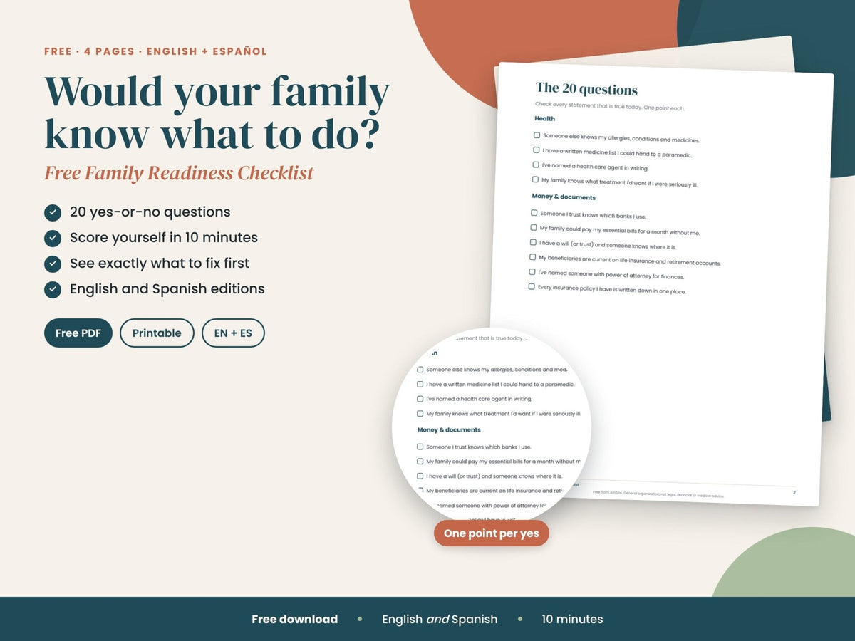 Free Family Readiness Checklist: 20 yes-or-no questions, English and Spanish