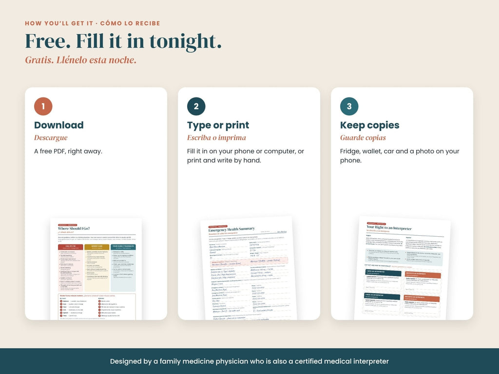 Free Emergency Health Kit: fillable PDF to type or print, English and Spanish