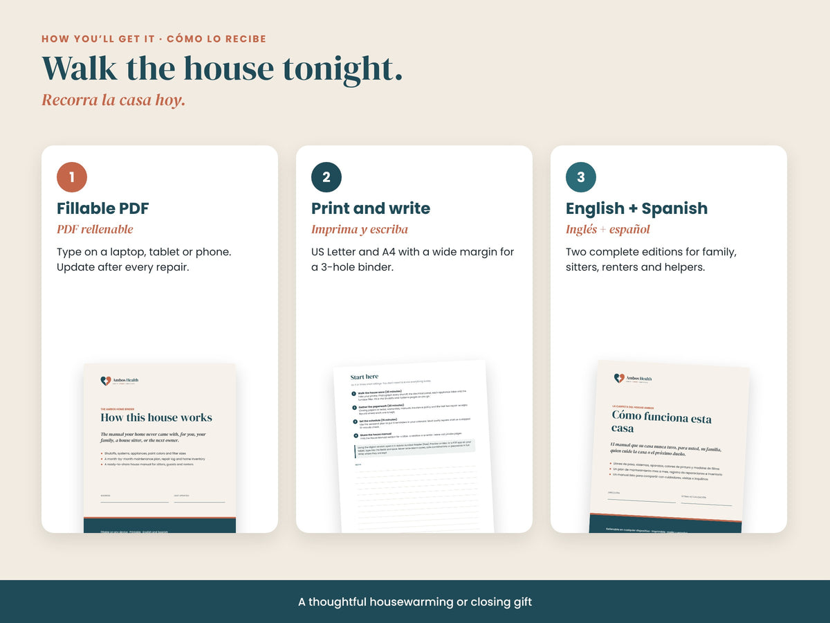Fillable PDF, printable Letter and A4, English and Spanish editions