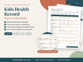 Kids Health Record: vaccine record and fever log pages, English and Spanish