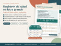 Registros en Letra Grande: registros de salud en letra grande con el español primero y el inglés debajo