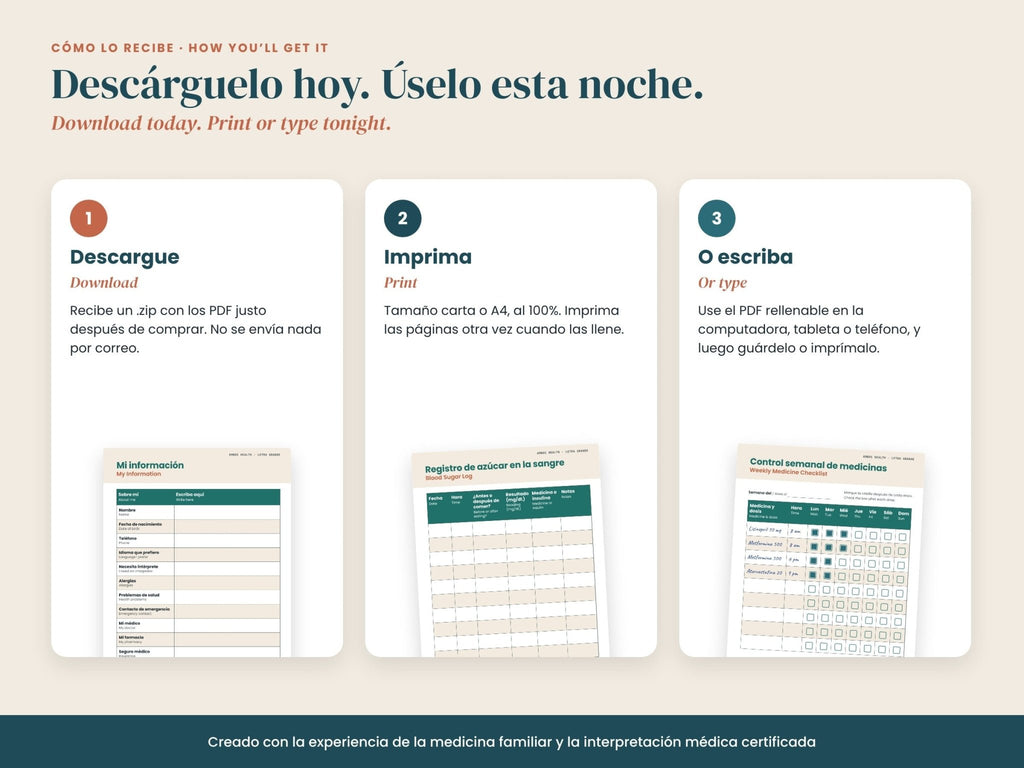 Registros en Letra Grande: descargue, imprima o escriba: carta, A4 y PDF rellenable, en español e inglés