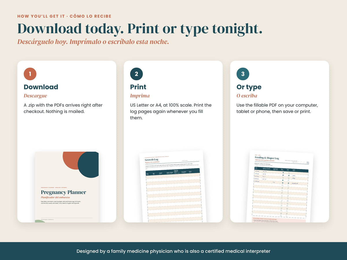 New Baby Bundle: download, print or type: Letter, A4 and fillable PDF, English and Spanish