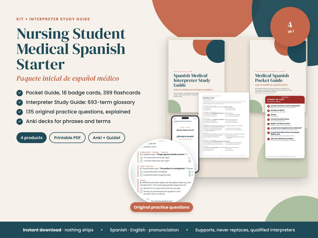 Nursing Student Medical Spanish Starter: kit plus interpreter study guide, English and Spanish
