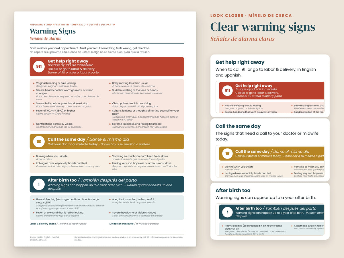 Pregnancy Planner: close-up of the prenatal visit log columns, English and Spanish