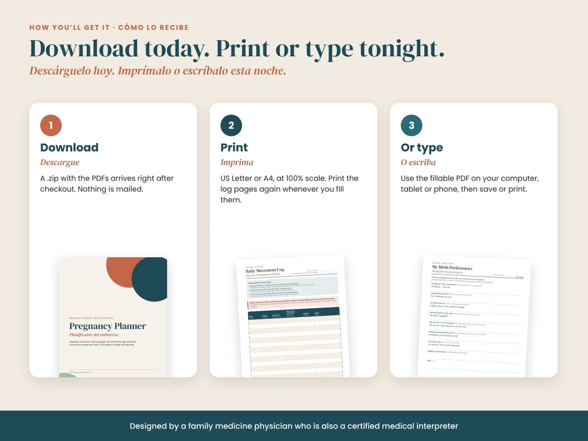 Pregnancy Planner: download, print or type: Letter, A4 and fillable PDF, English and Spanish