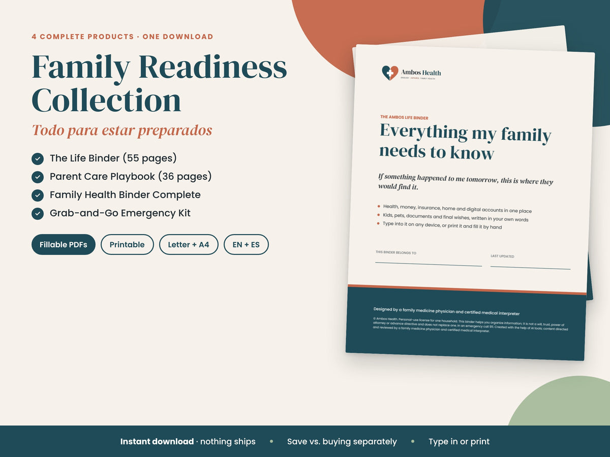 Family Readiness Collection: four organizers in one download, English and Spanish