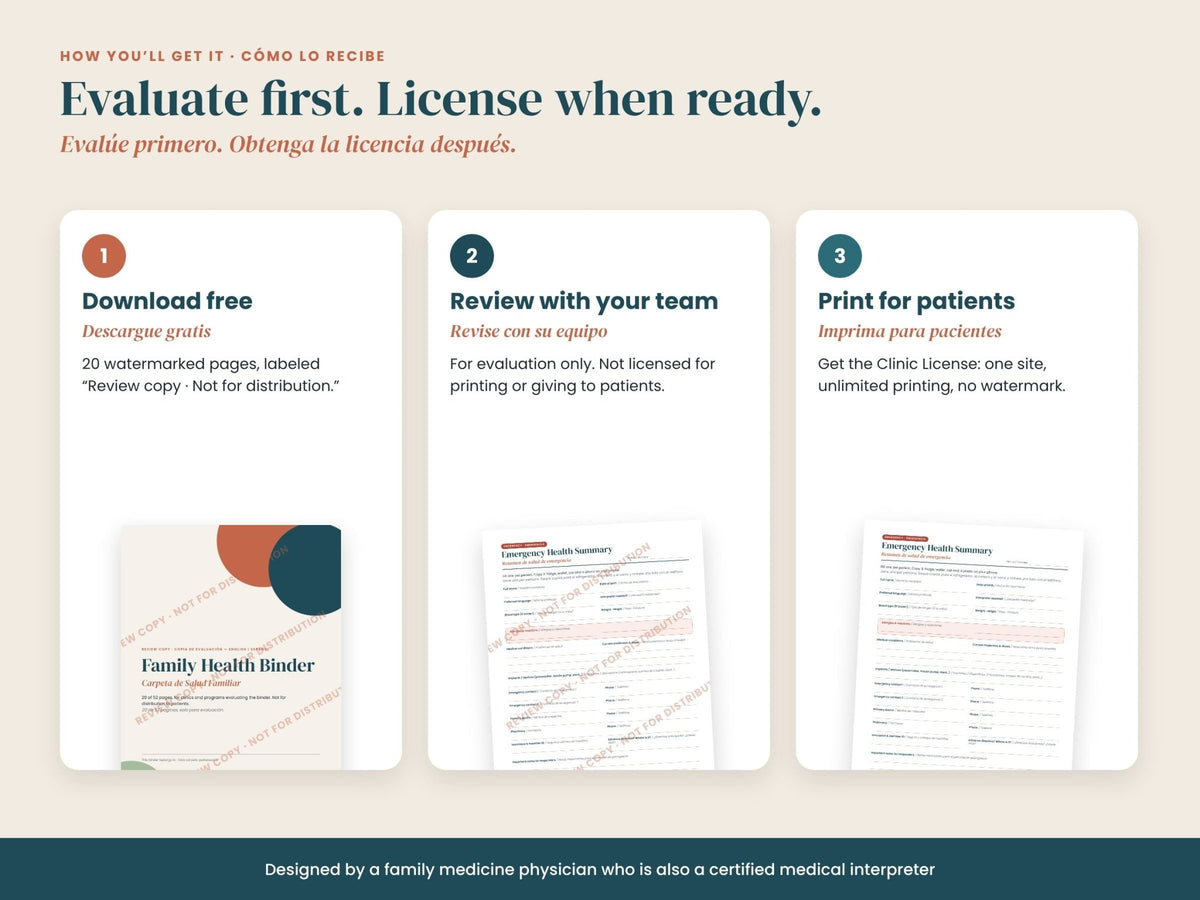 Free Review Copy Patient Binder: PDF review copy for evaluation only, English and Spanish