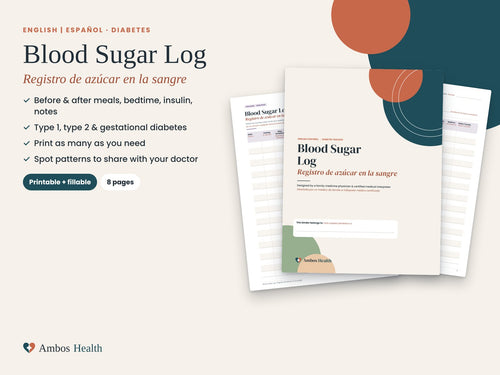 Bilingual blood sugar log printable, English and Spanish