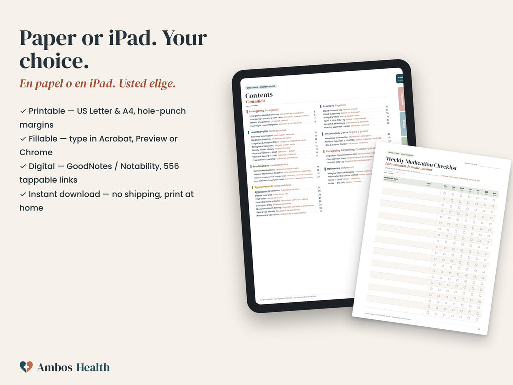 Printable, fillable and iPad formats